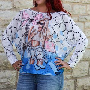 NWT Look Mode Eiffel Tower Model Sweater In White